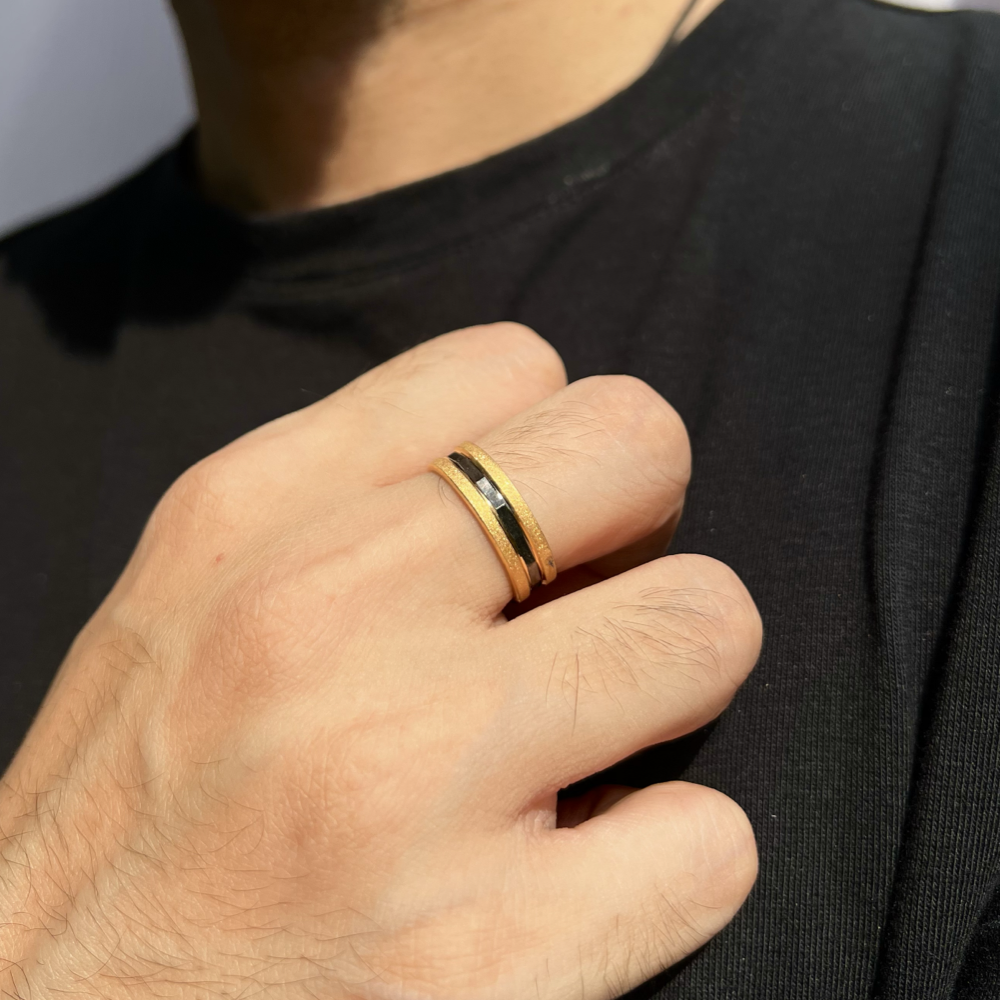 Gold & Stainless Damascus 7mm ring 